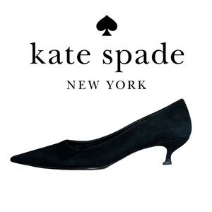 Kate Spade Black Suede Dale Pumps size 9 kitten heels shoes classic pointed toe